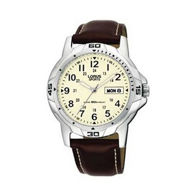 Men's round cream dial with brown strap watch rxn49bx9